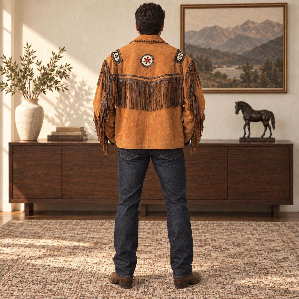 WESTERN ALPHA WEAR Men’s XXL Tan Fringe Southwestern Cowboy Jacket - Picture 3 of 7